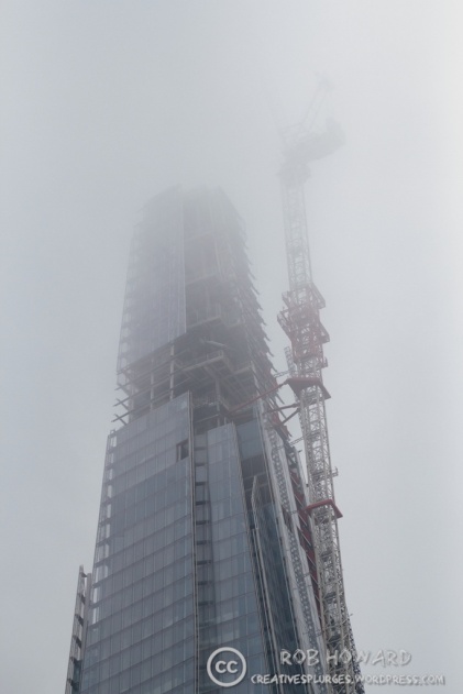A low cloud on the day obscured the (admittedly unfinished) top of the Shard. | 1/100sec, f/1.8, ISO 500, 50mm