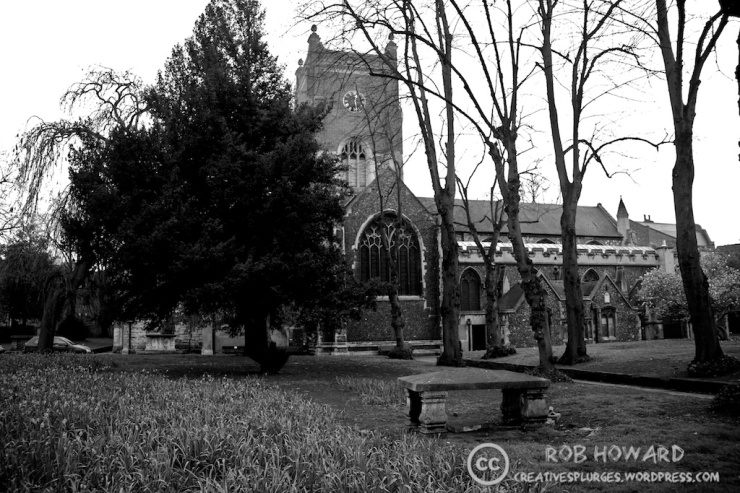 black and white shot of a church